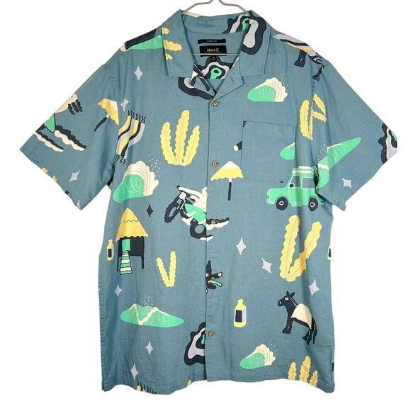 Roark Other - Roark Men's Gonzo Viaje Button Up Camp Shirt XL Agave Blue Classic Fit Linen